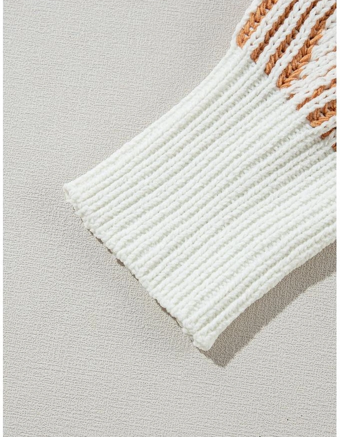 Chestnut Striped Textured Knit Contrast Edge Loose Sweater