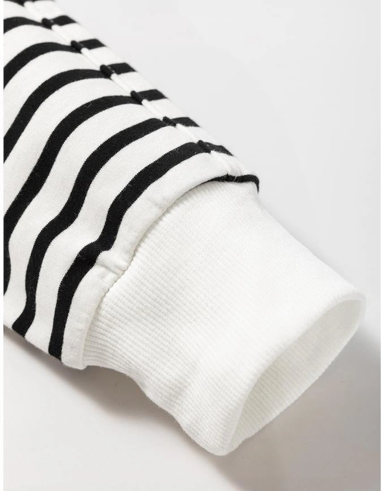 Black Stripe Raglan Sleeve Side Slits Loose Sweatshirt