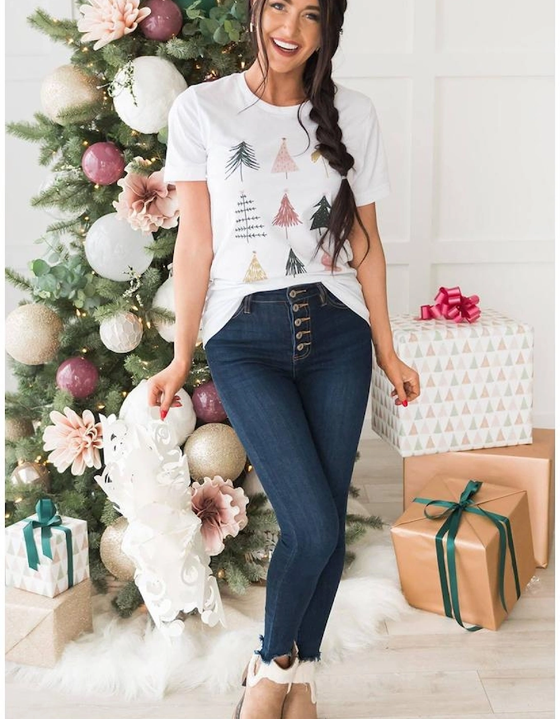 White Christmas Tree Graphic Tee