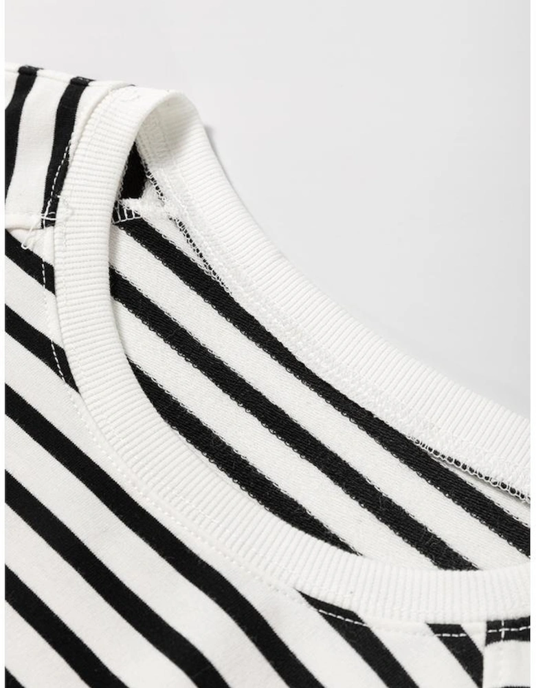 Black Stripe Raglan Sleeve Side Slits Loose Sweatshirt