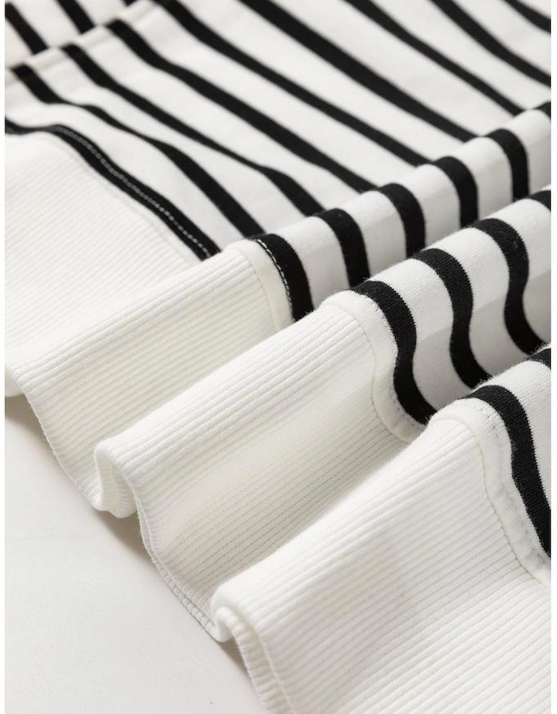 Black Stripe Raglan Sleeve Side Slits Loose Sweatshirt