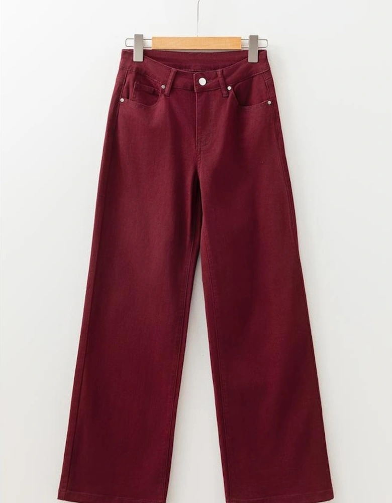 Red Dahlia Loose Straight High Waist Solid Color Jeans