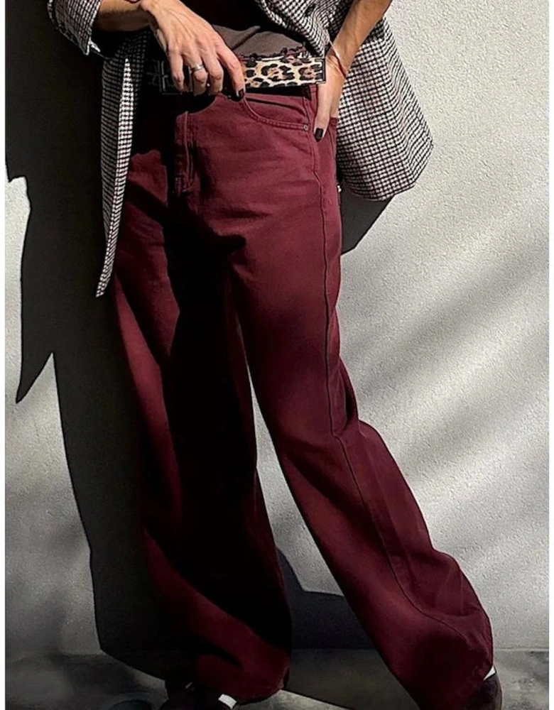 Red Dahlia Loose Straight High Waist Solid Color Jeans