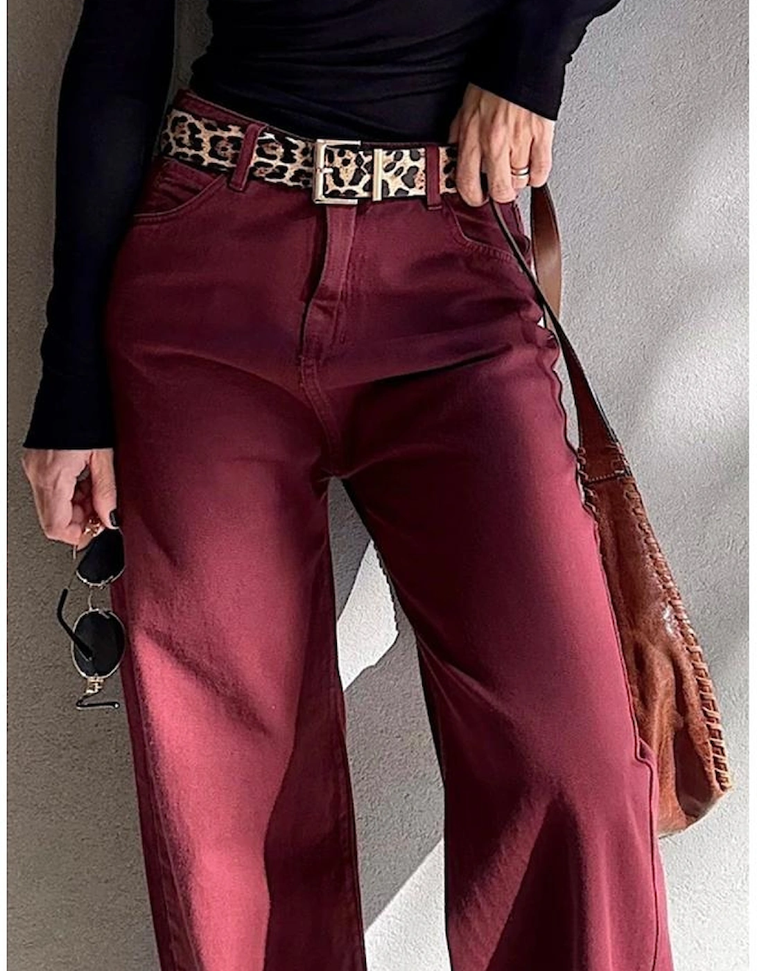 Red Dahlia Loose Straight High Waist Solid Color Jeans
