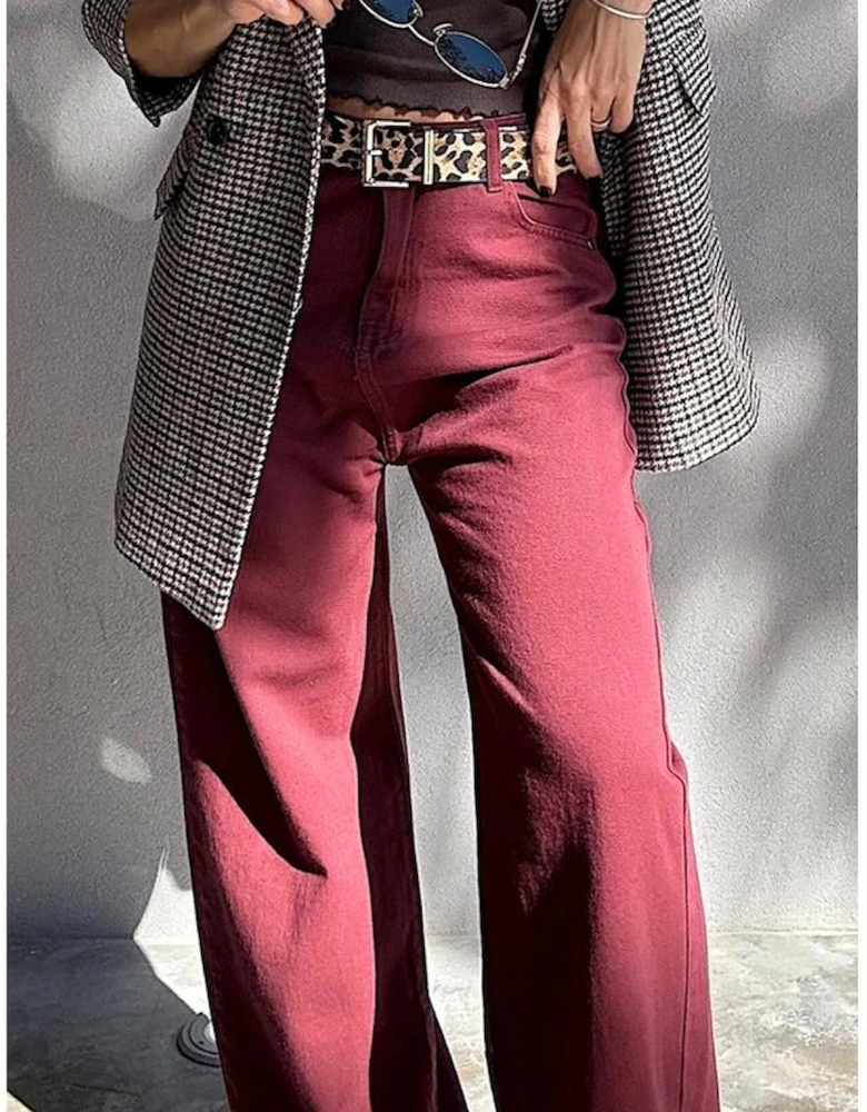 Red Dahlia Loose Straight High Waist Solid Color Jeans