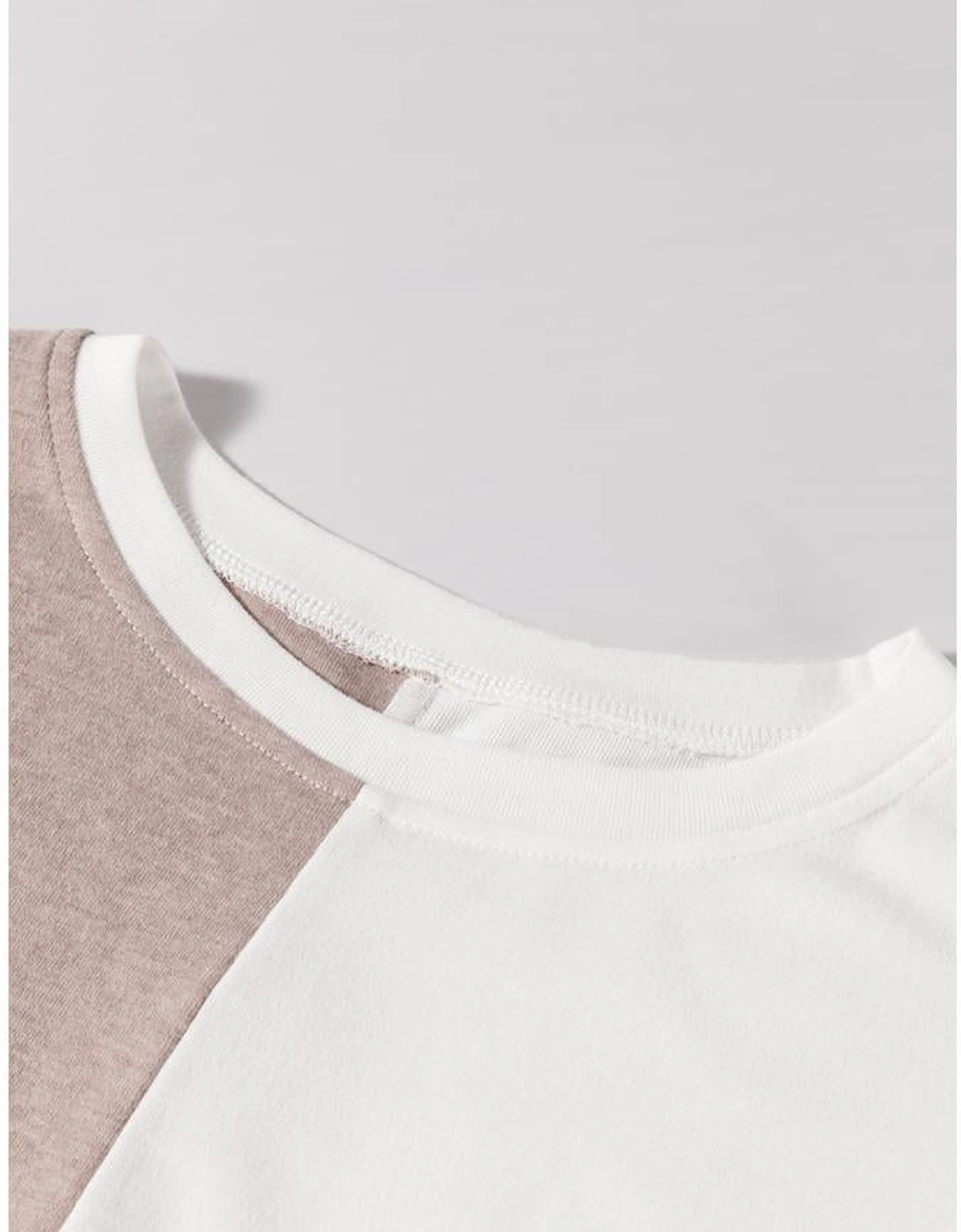 Khaki Colorblock Long Sleeve Crew Neck Top