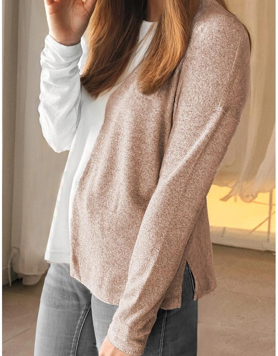Khaki Colorblock Long Sleeve Crew Neck Top
