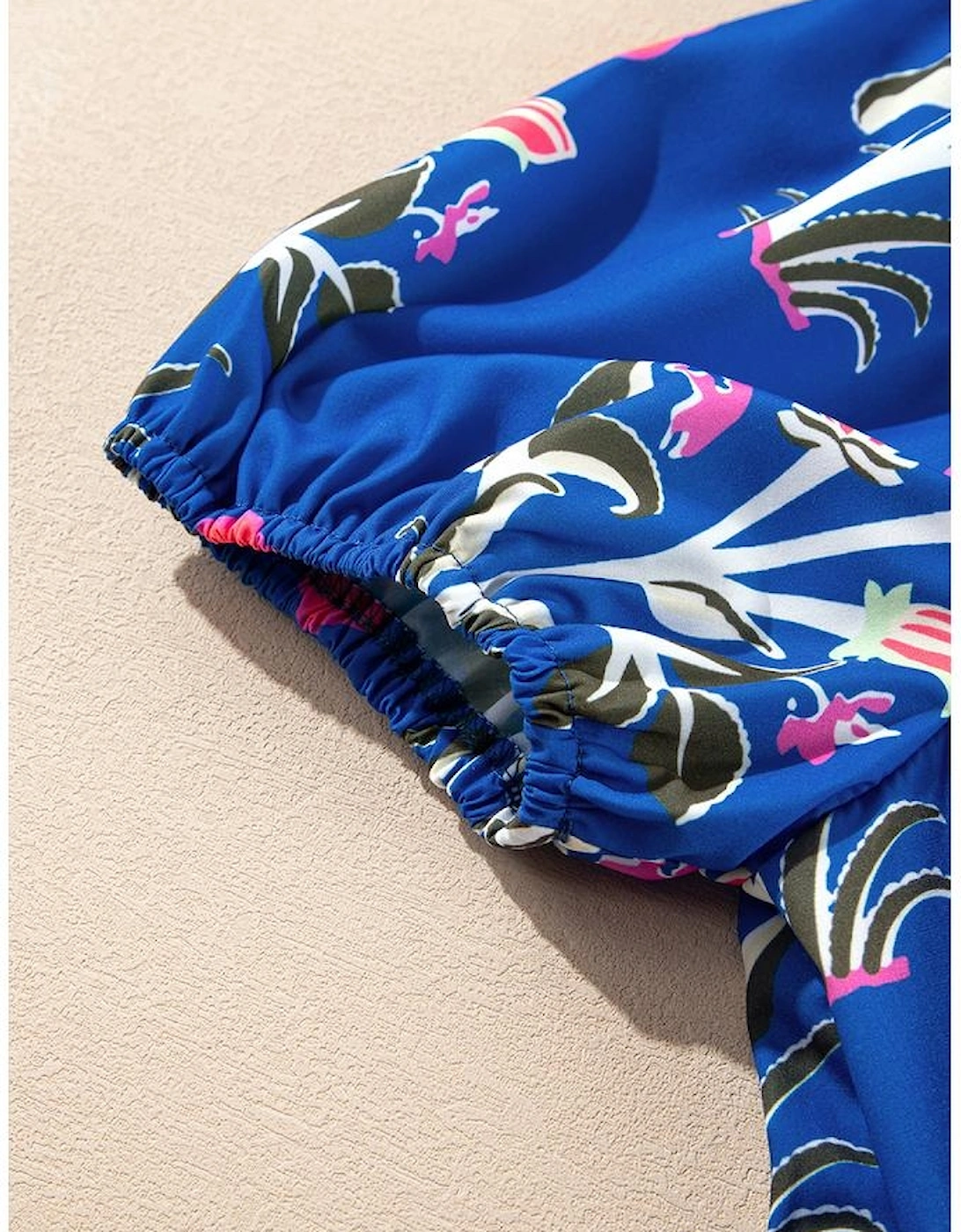 Sky Blue Floral Puff Short Sleeve V Neck High Waist Maxi Dress