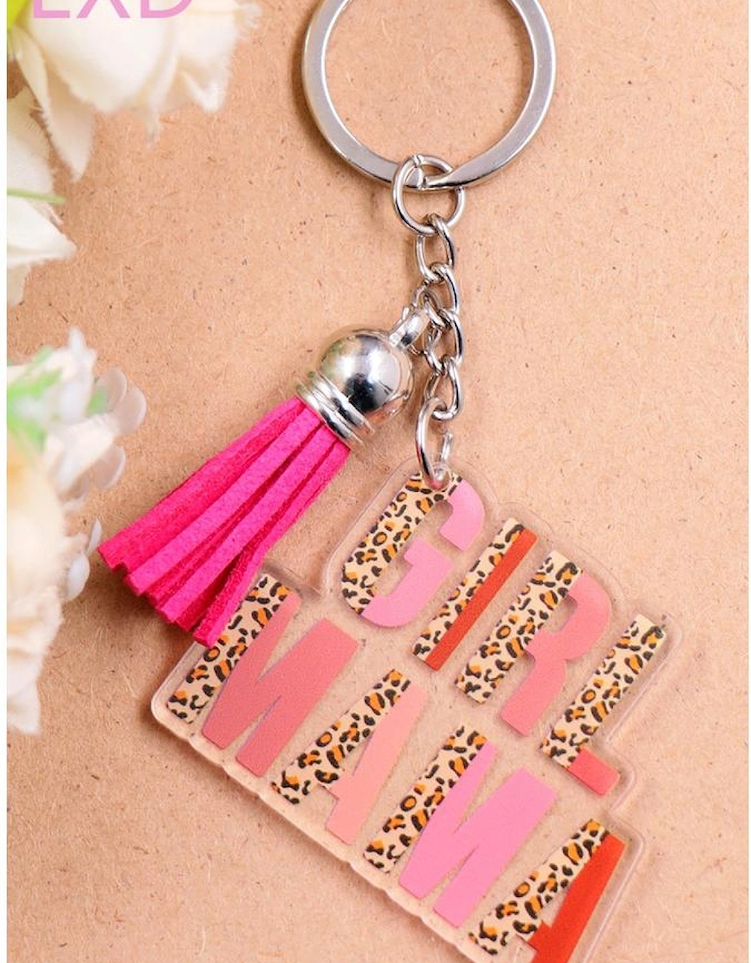 Strawberry Pink GIRL MAMA Tassel Keychain