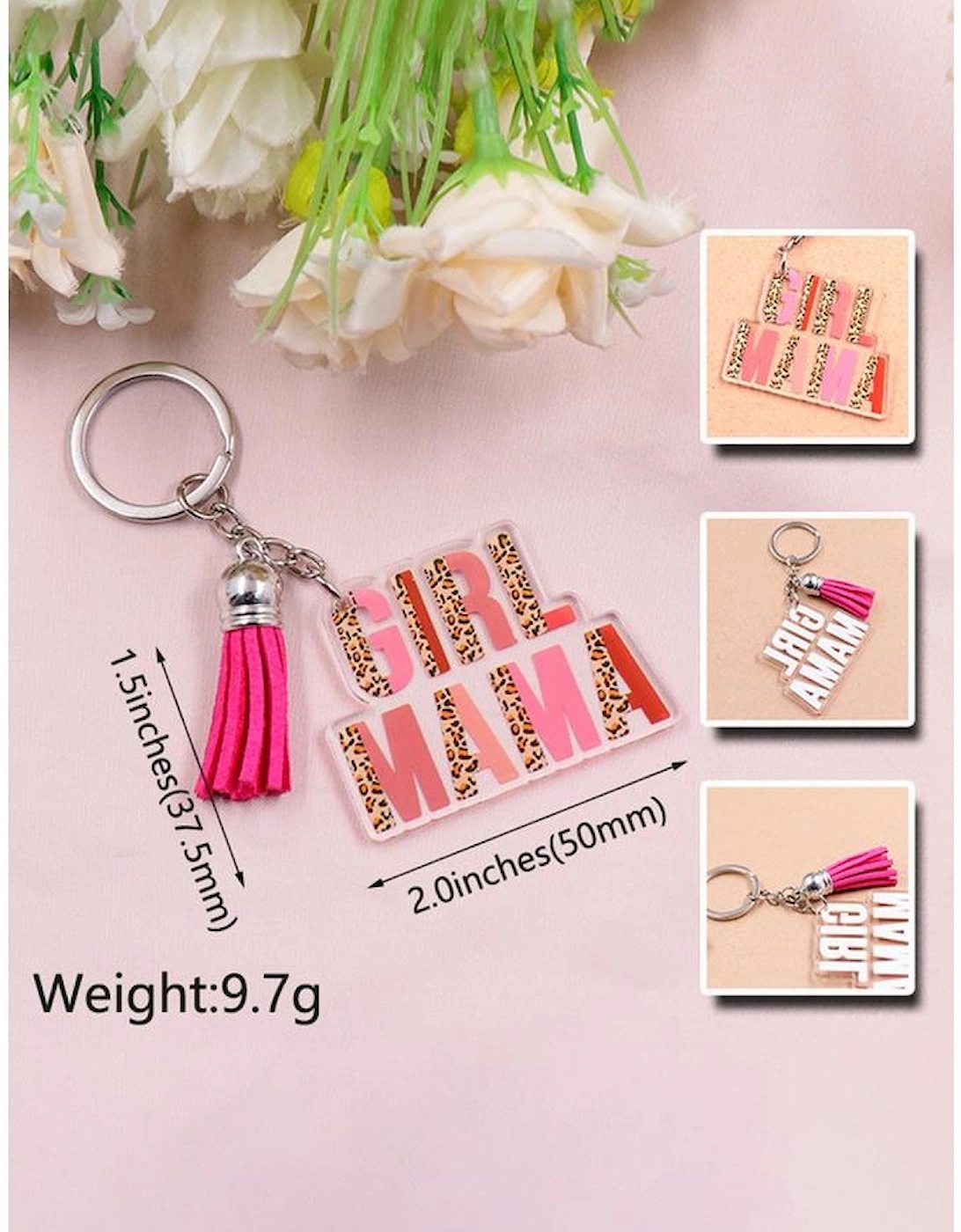 Strawberry Pink GIRL MAMA Tassel Keychain