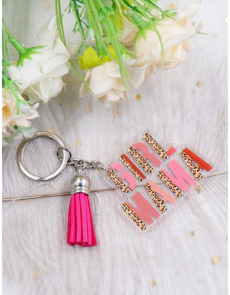 Strawberry Pink GIRL MAMA Tassel Keychain
