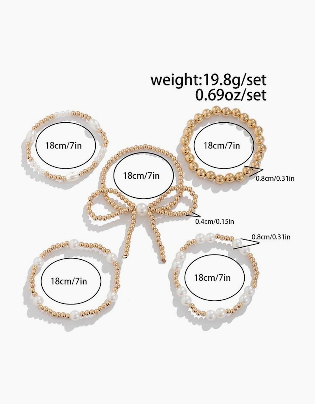 Gold Bow Knot Pearl Beaded Multi Layered Bracelet Set