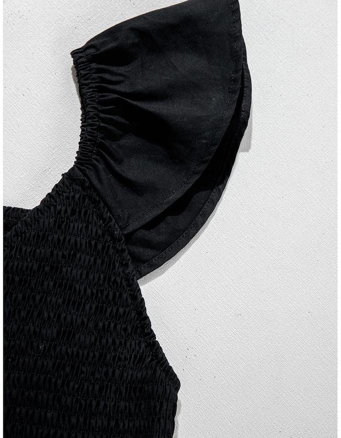 Black V Neck Flutter Sleeve Smocked Bodice High Waist Ruffle Maxi Dress