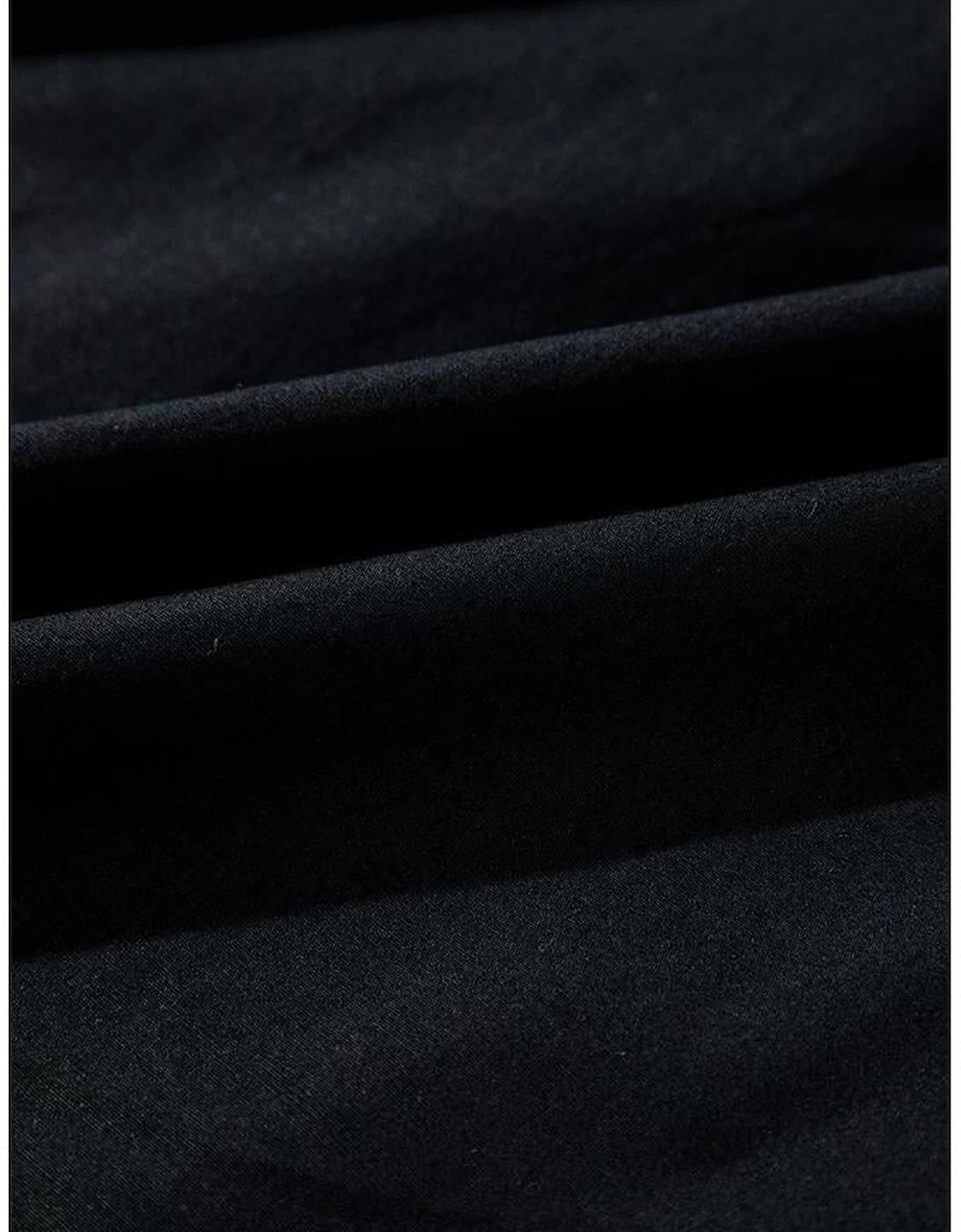 Black V Neck Flutter Sleeve Smocked Bodice High Waist Ruffle Maxi Dress