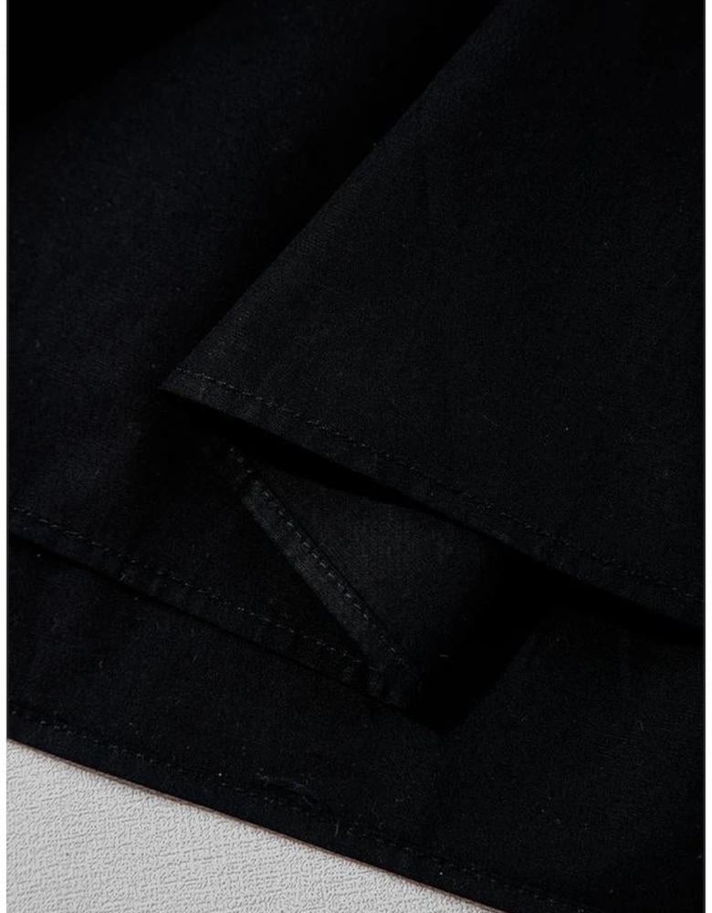 Black V Neck Flutter Sleeve Smocked Bodice High Waist Ruffle Maxi Dress