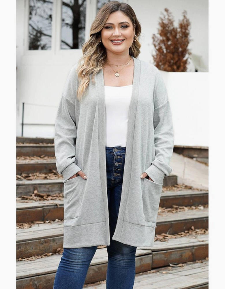 Thermal Knit Pocketed Plus Size Cardigan