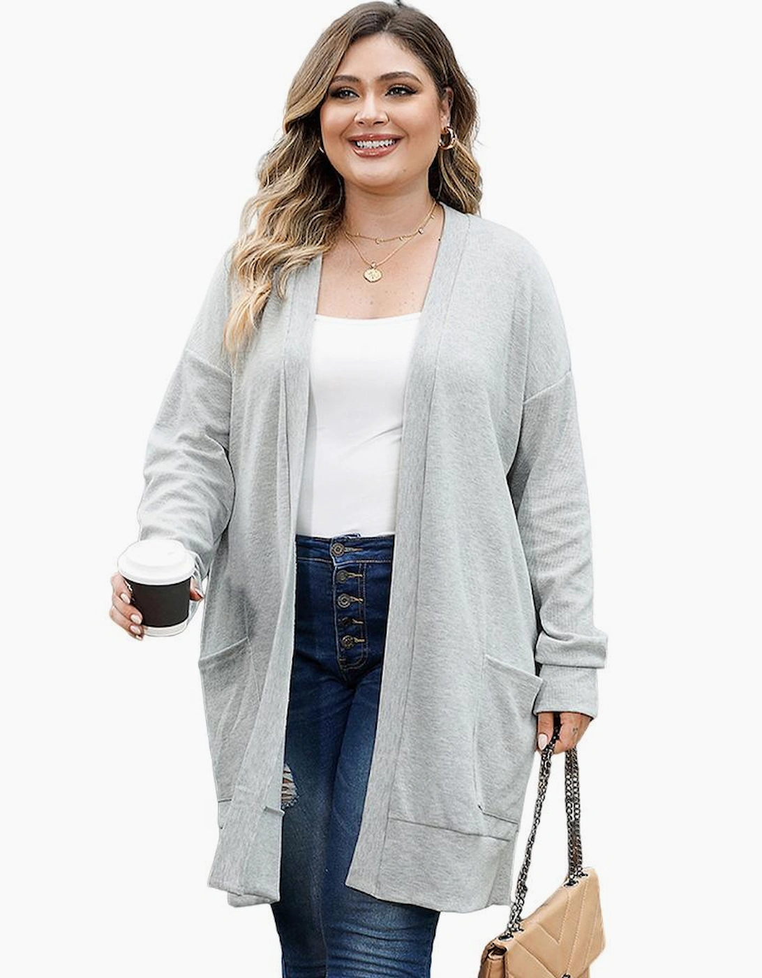 Thermal Knit Pocketed Plus Size Cardigan