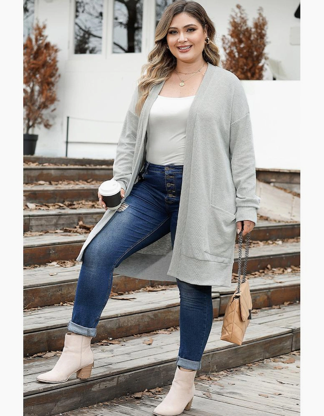 Thermal Knit Pocketed Plus Size Cardigan
