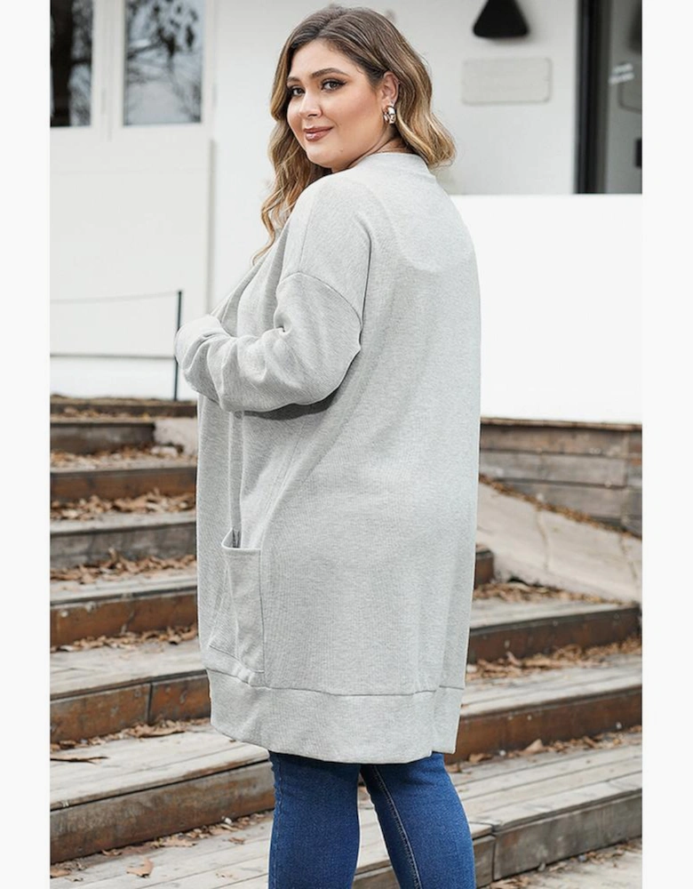 Thermal Knit Pocketed Plus Size Cardigan