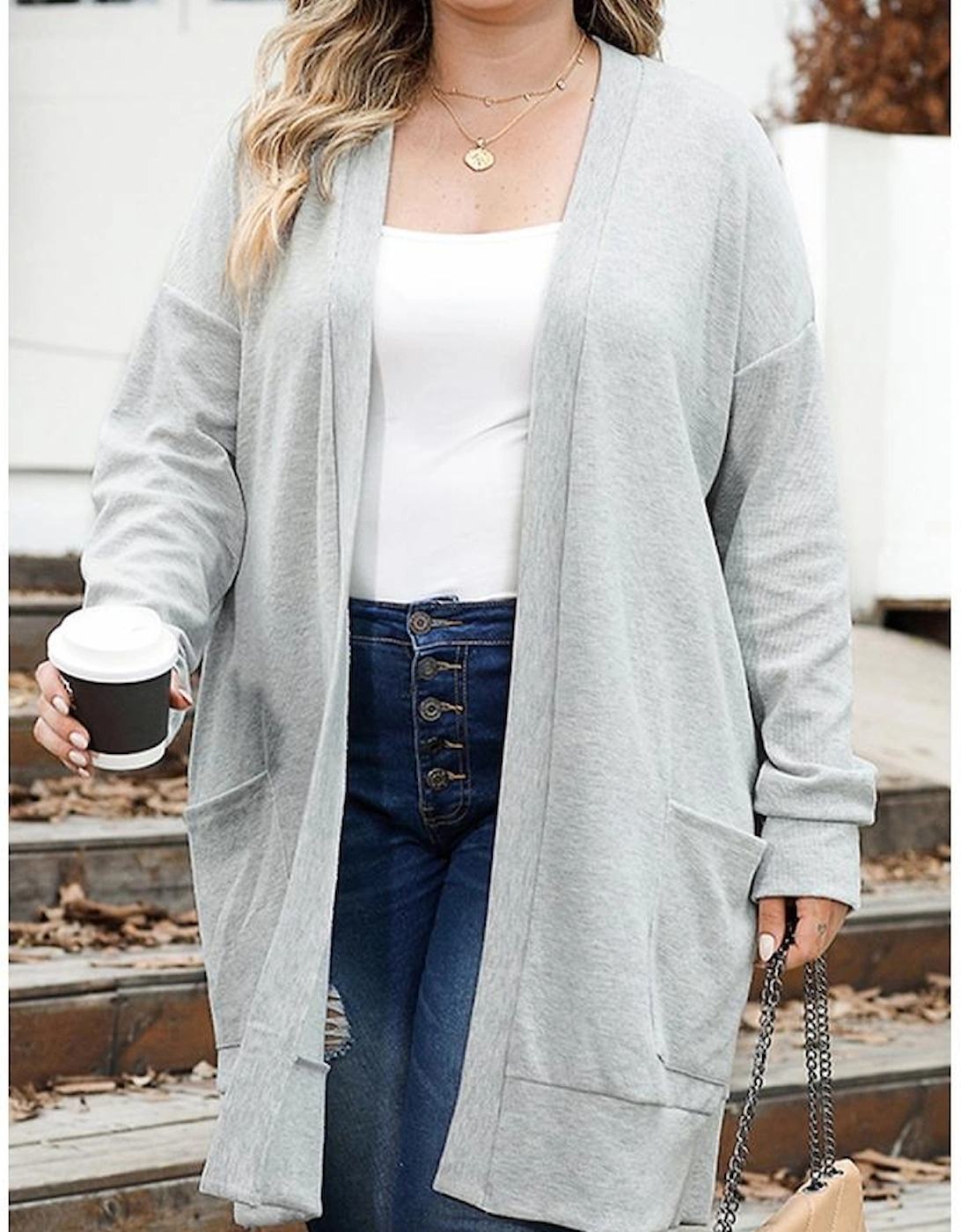 Thermal Knit Pocketed Plus Size Cardigan