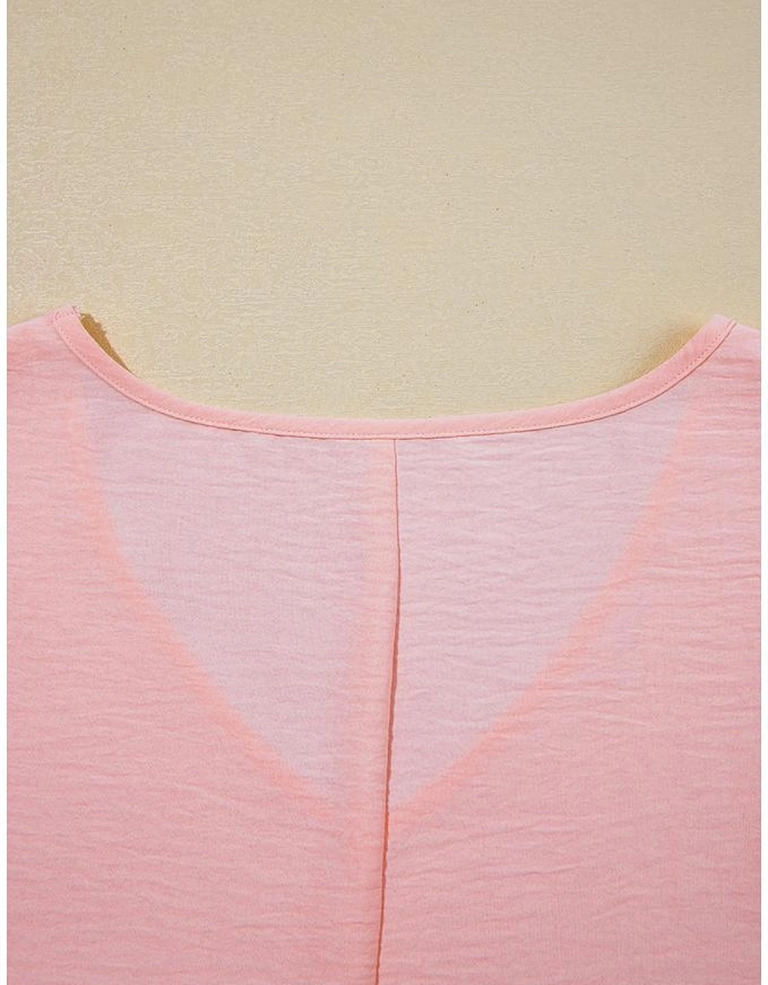 Pink Textured Half Sleeve V Neck Plus Size T Shirt with Chest Pocket