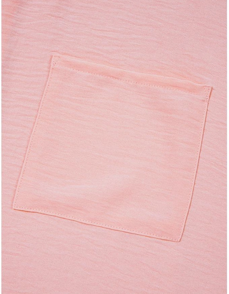 Pink Textured Half Sleeve V Neck Plus Size T Shirt with Chest Pocket