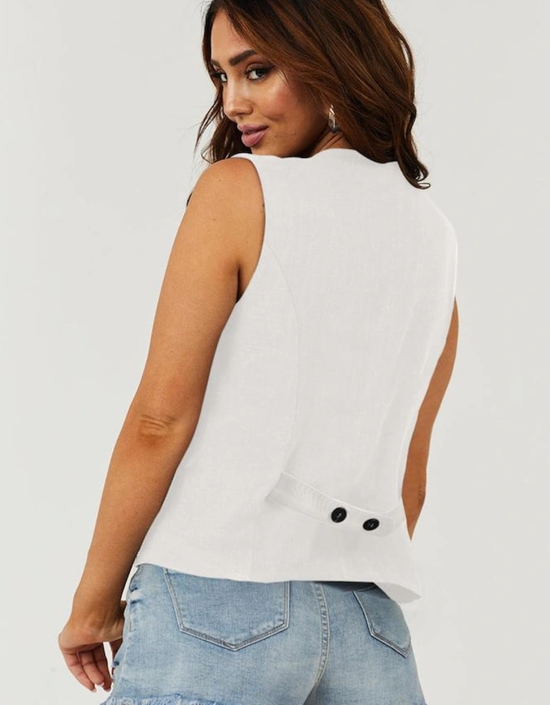 White Solid Color Button up V Neck Suit Vest