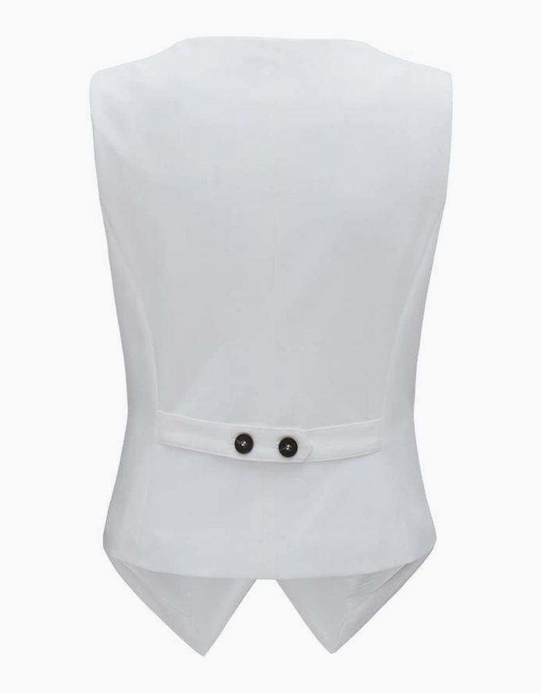 White Solid Color Button up V Neck Suit Vest