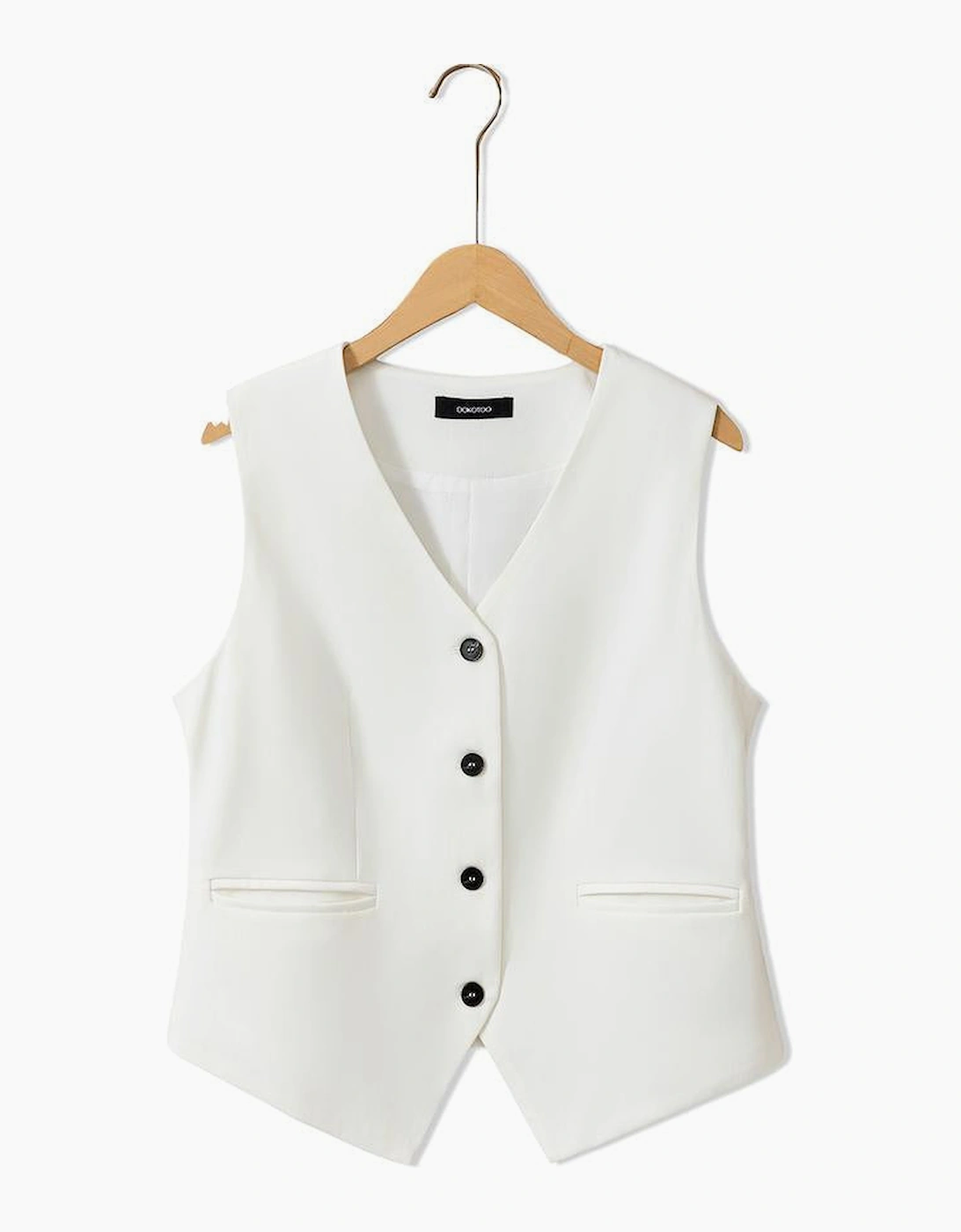 White Solid Color Button up V Neck Suit Vest
