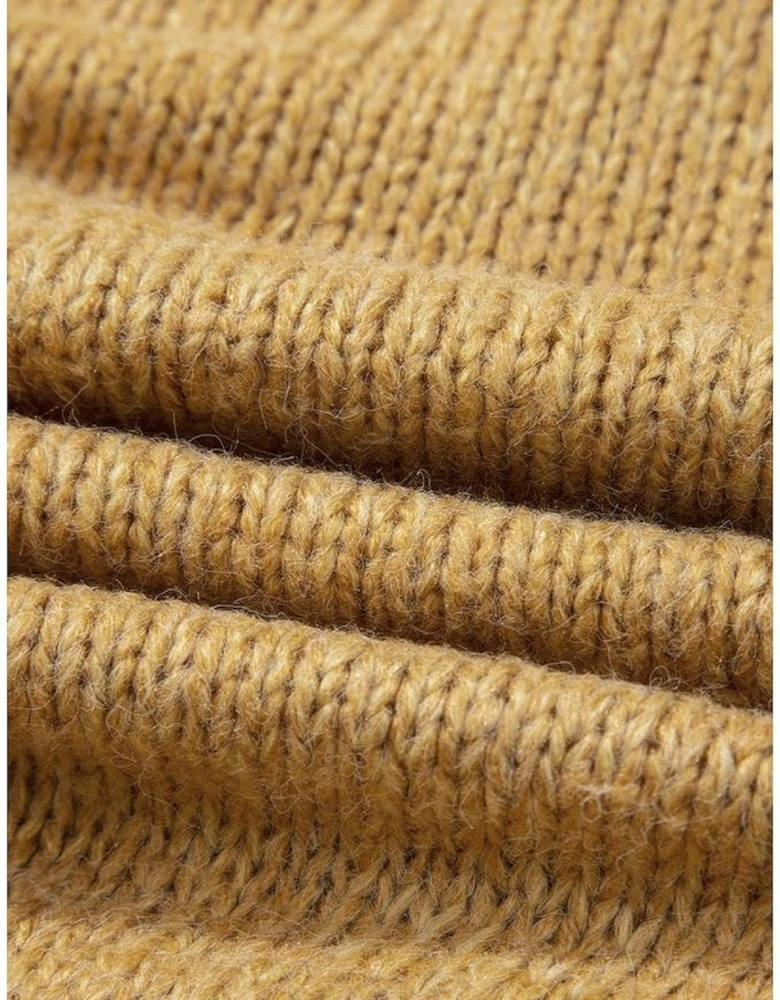 Light French Beige Lantern Sleeve Scallop V Neck Buttoned Front Cardigan