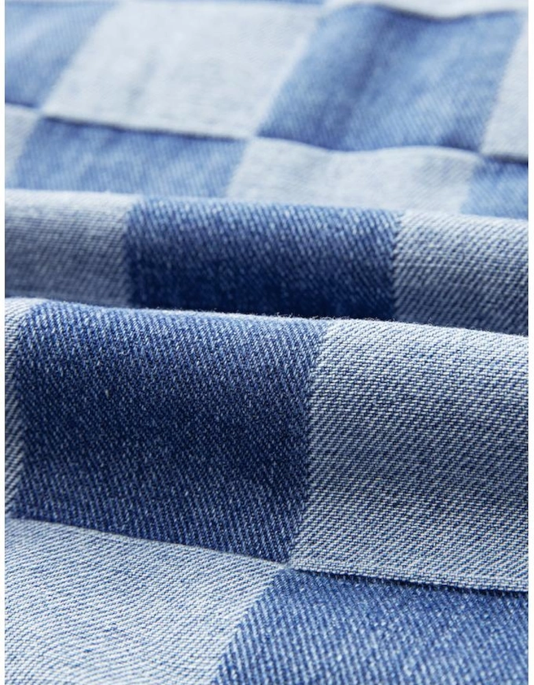 Light Blue Checkered Patchwork Button up Denim Jacket