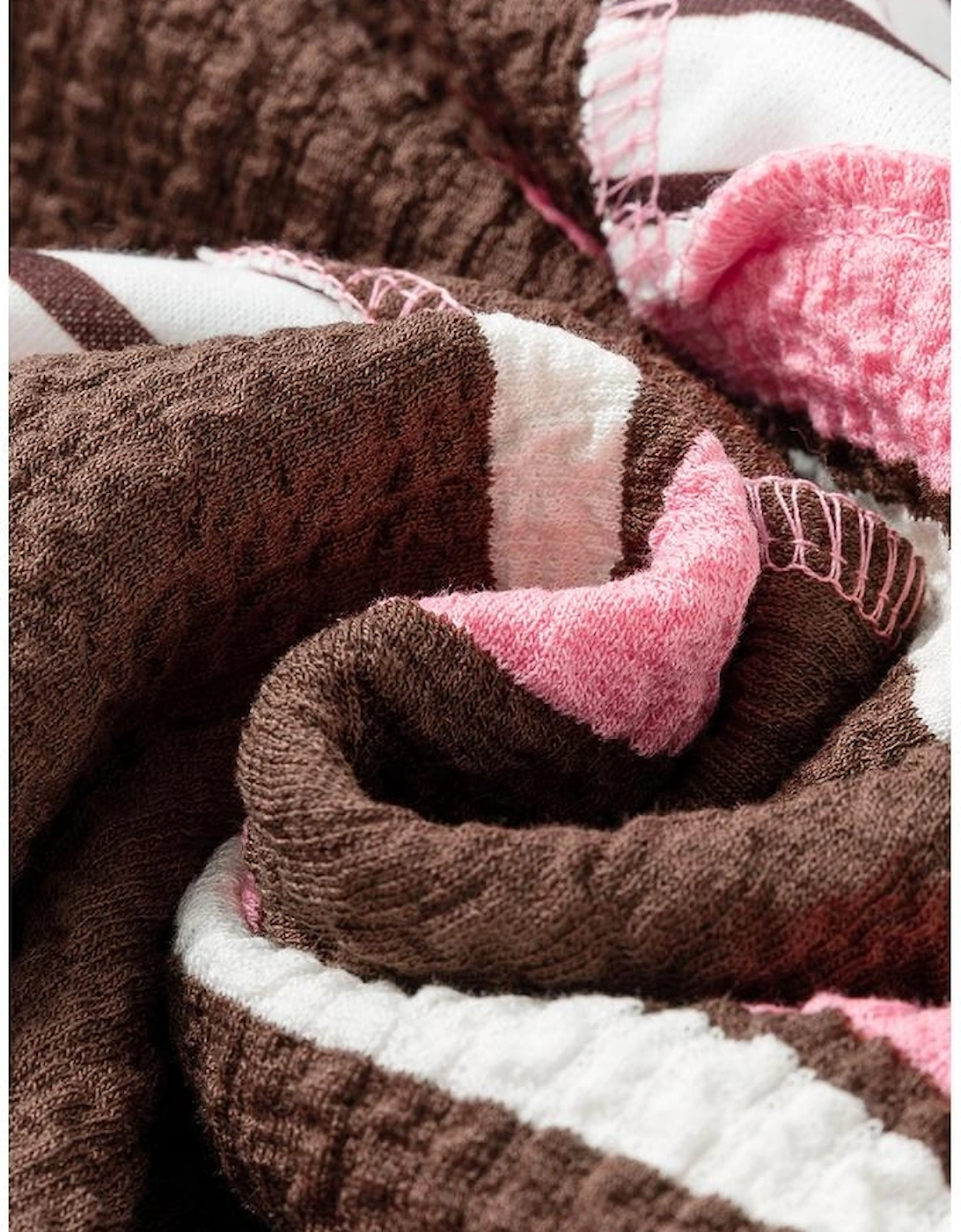 Brown Stripe Striped Textured Patchwork Buttoned T Shirt Dress