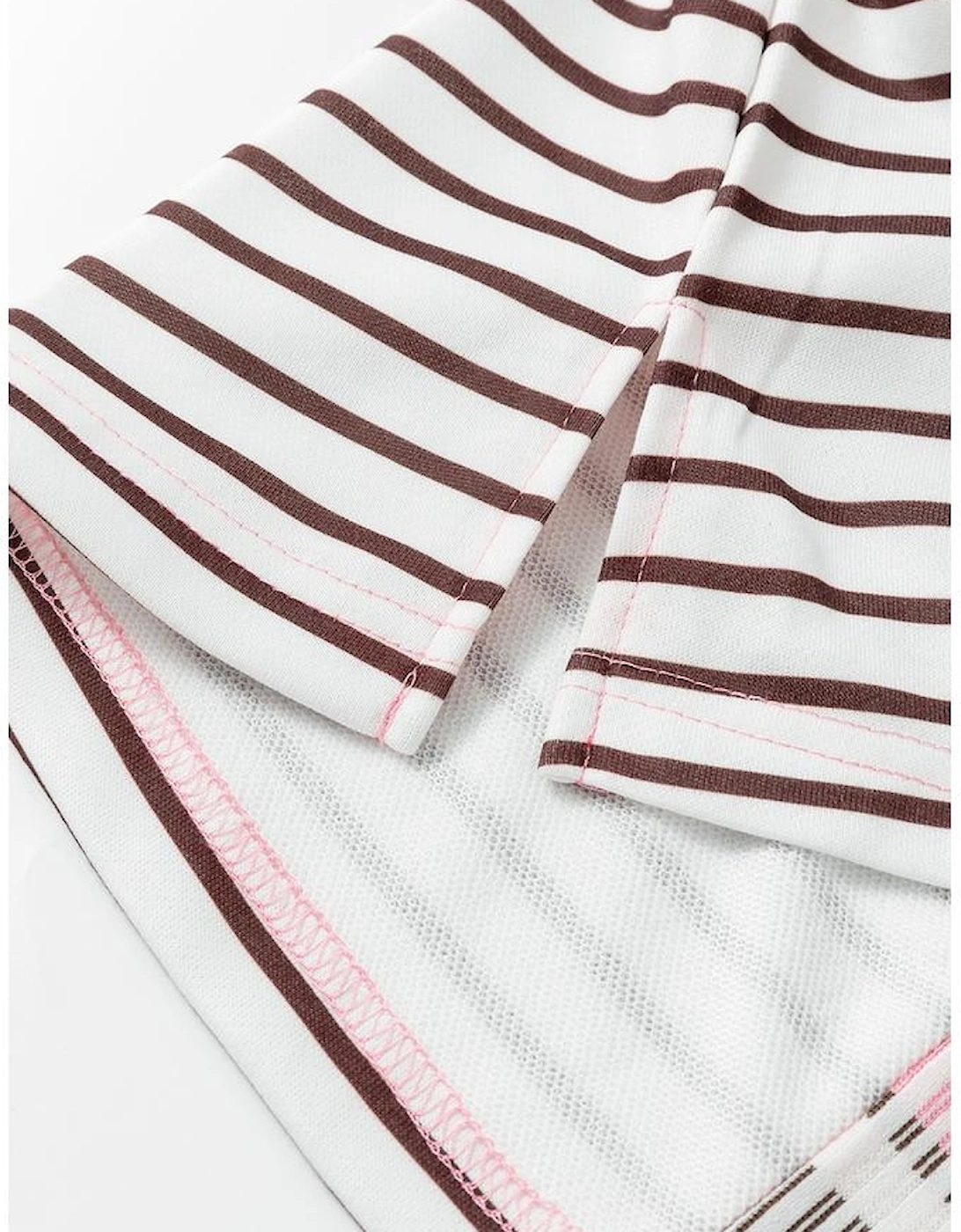 Brown Stripe Striped Textured Patchwork Buttoned T Shirt Dress