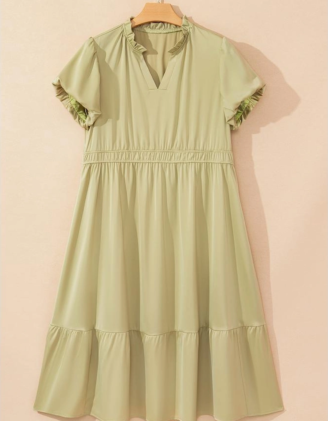 Laurel Green Notched V Neck Puff Sleeve Tiered Plus Size Maxi Dress