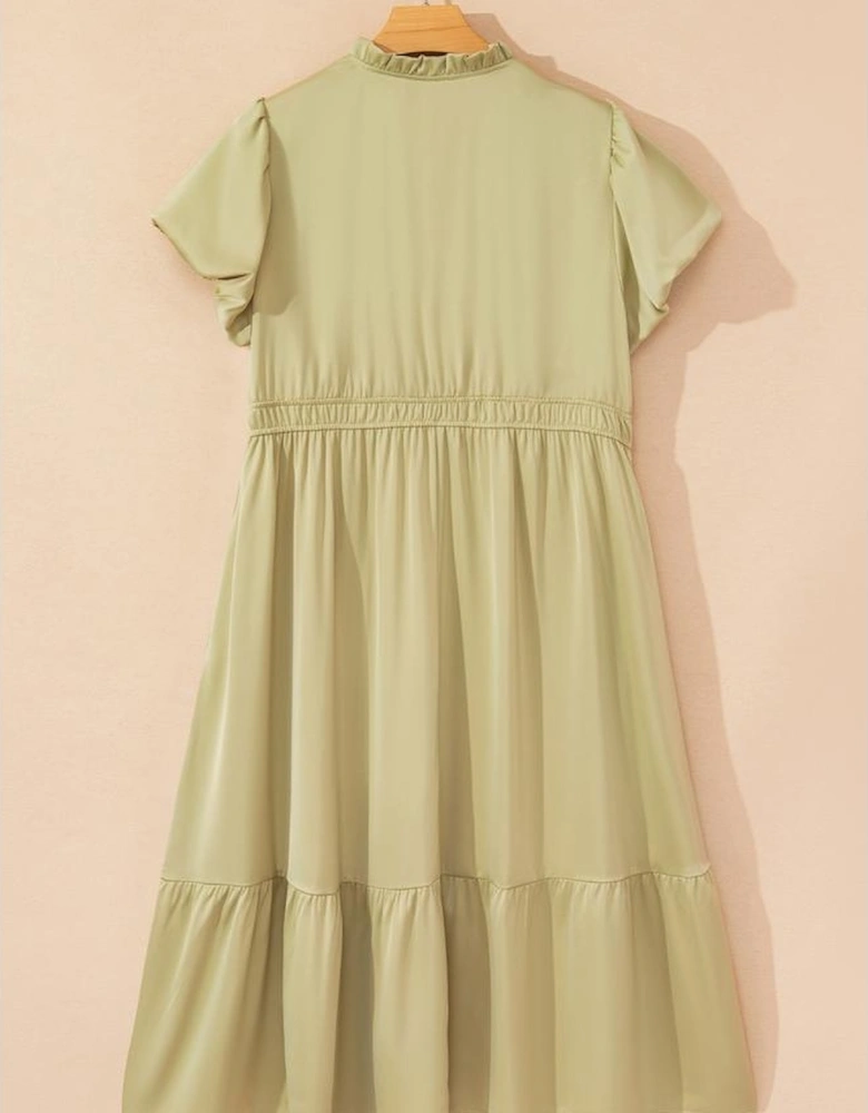 Laurel Green Notched V Neck Puff Sleeve Tiered Plus Size Maxi Dress