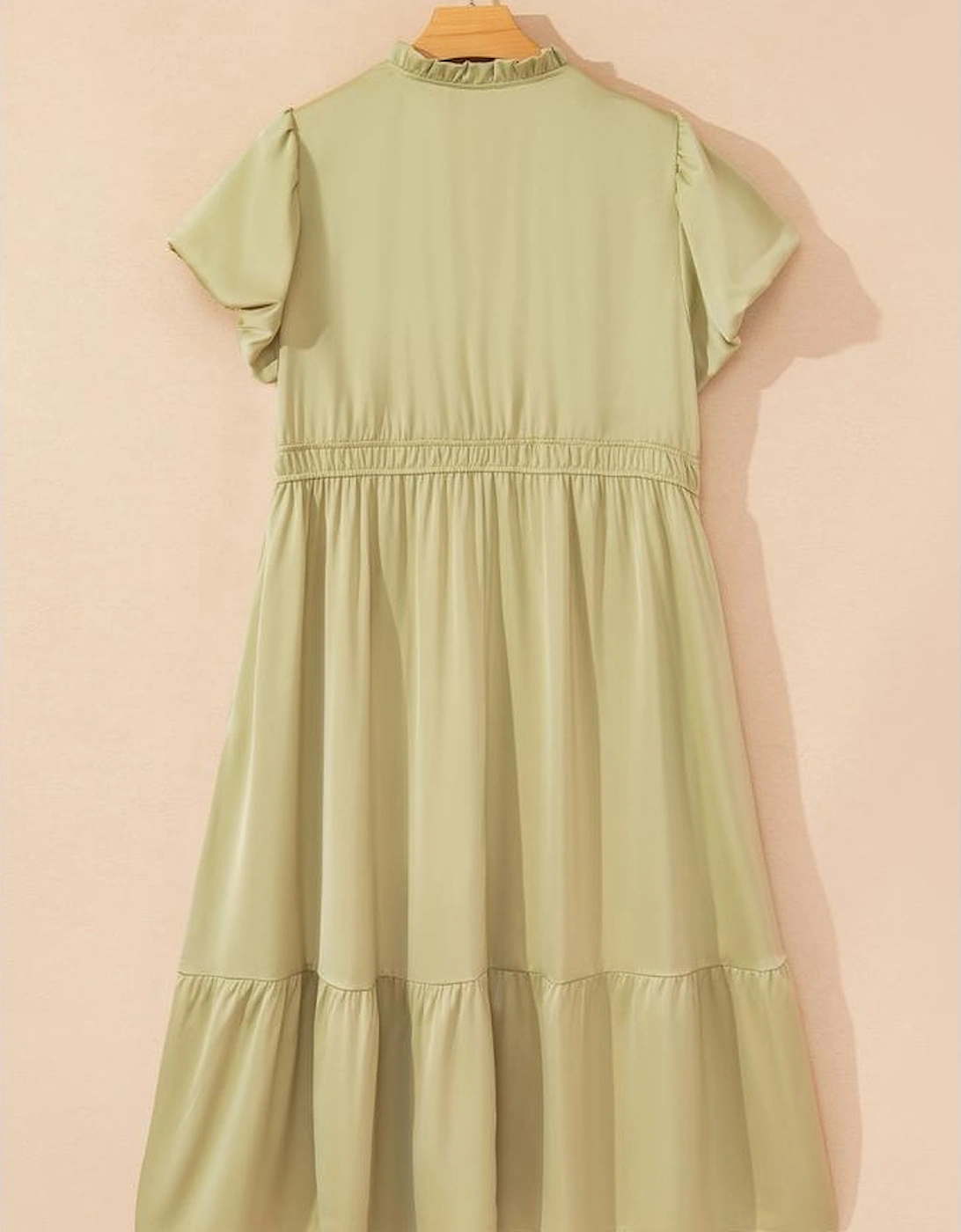 Laurel Green Notched V Neck Puff Sleeve Tiered Plus Size Maxi Dress