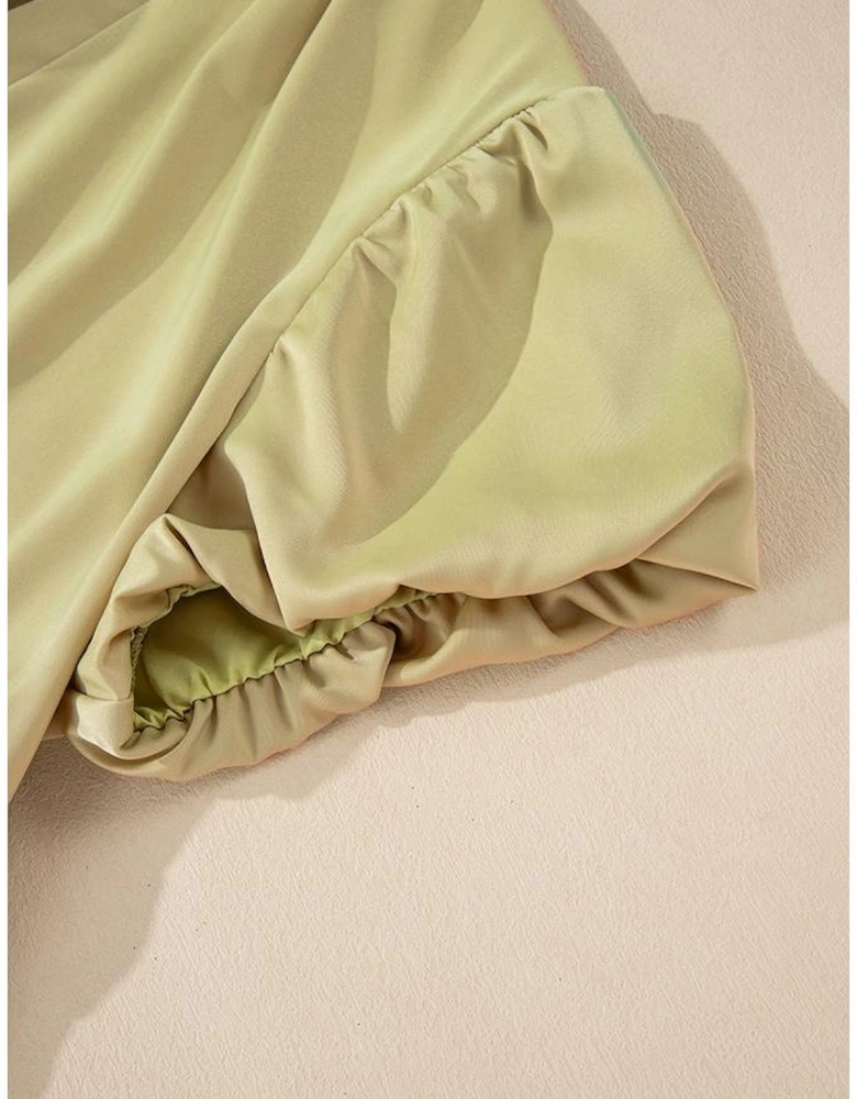 Laurel Green Notched V Neck Puff Sleeve Tiered Plus Size Maxi Dress