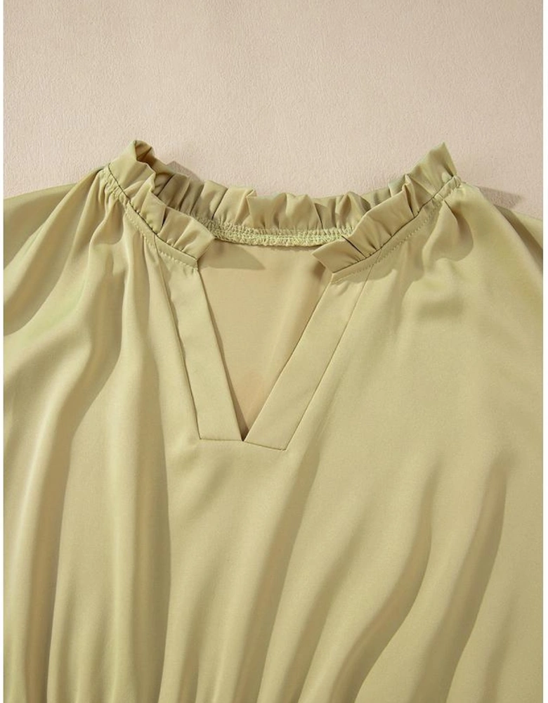 Laurel Green Notched V Neck Puff Sleeve Tiered Plus Size Maxi Dress