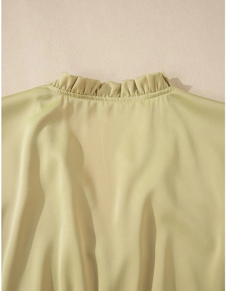 Laurel Green Notched V Neck Puff Sleeve Tiered Plus Size Maxi Dress