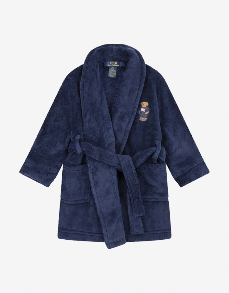 Boys Bear Patch Robe in Navy