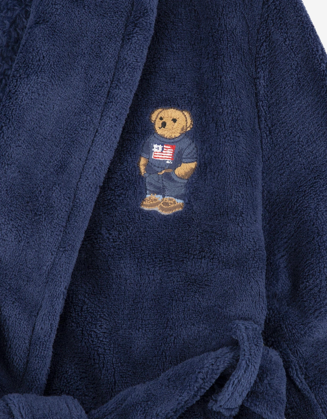 Boys Bear Patch Robe in Navy