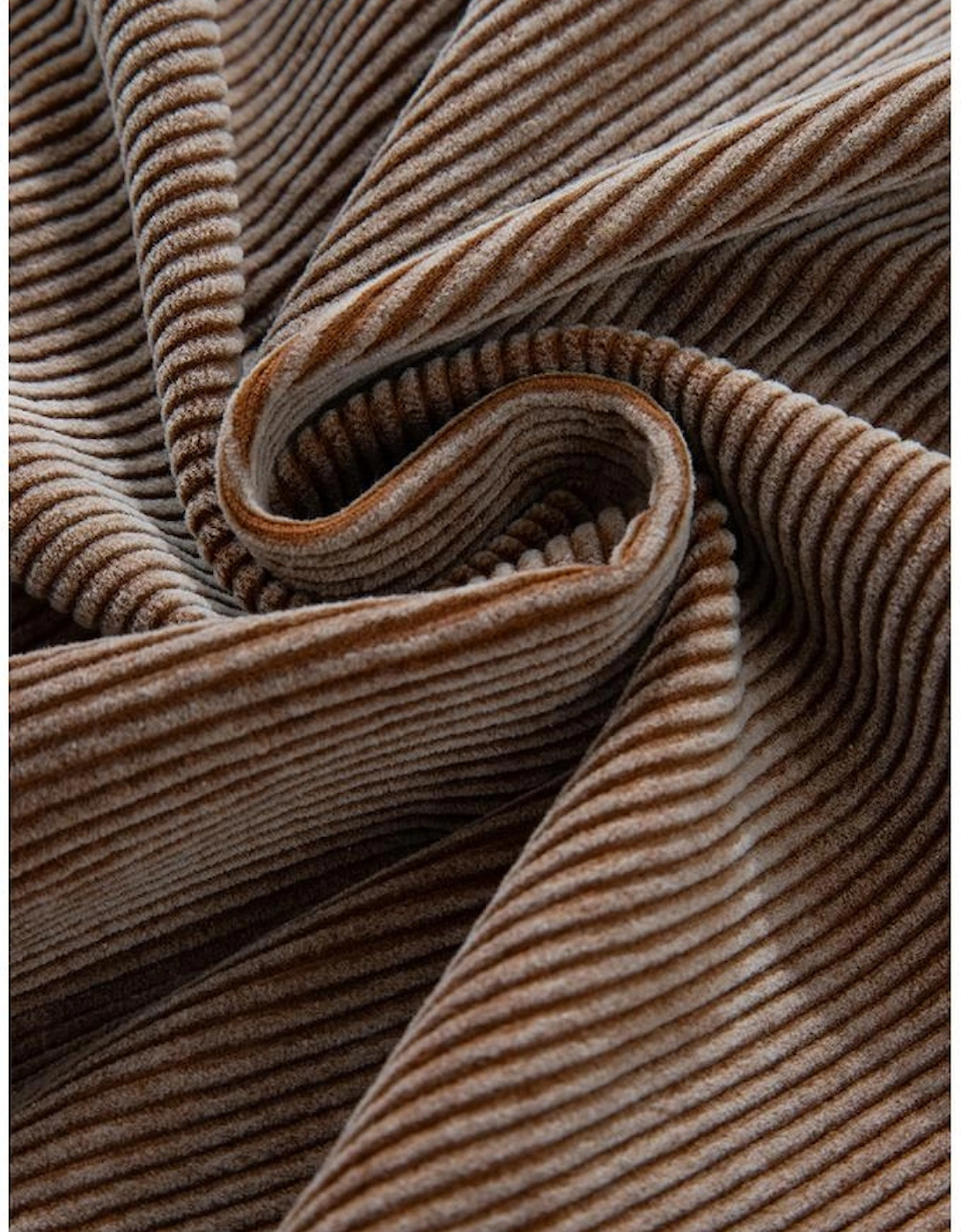 Chestnut Half Zipper Kangaroo Pocket Drawstring Corduroy Hoodie