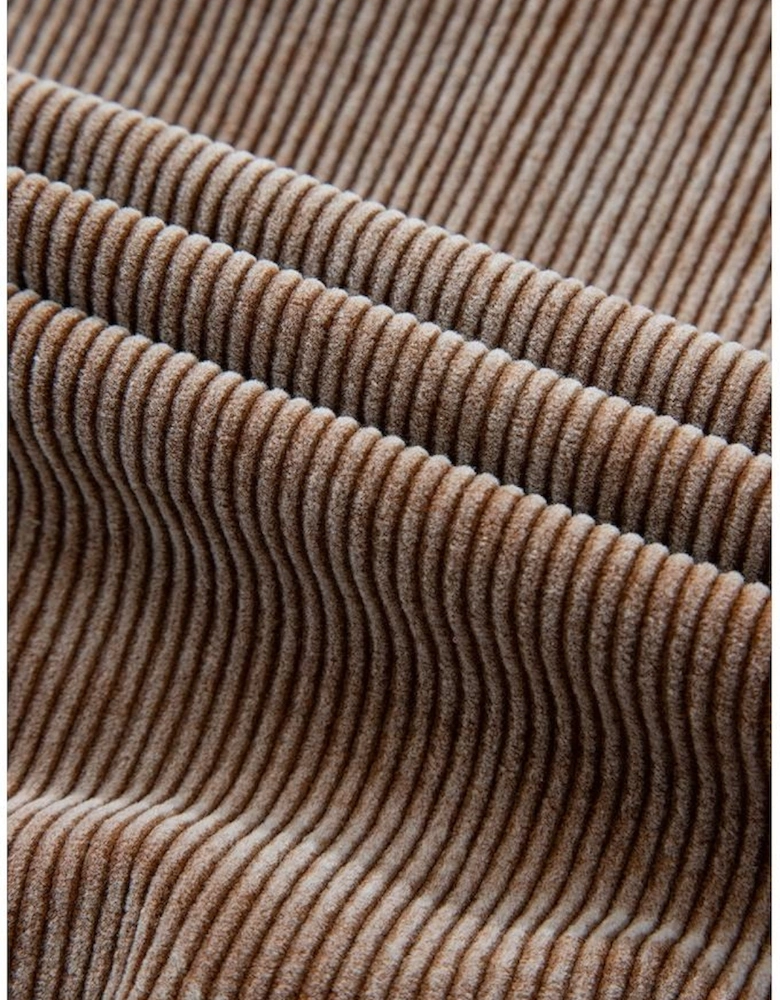 Chestnut Half Zipper Kangaroo Pocket Drawstring Corduroy Hoodie