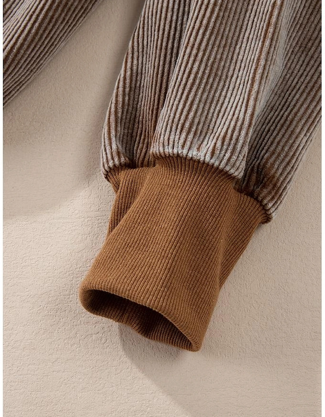 Chestnut Half Zipper Kangaroo Pocket Drawstring Corduroy Hoodie, 16 of 15