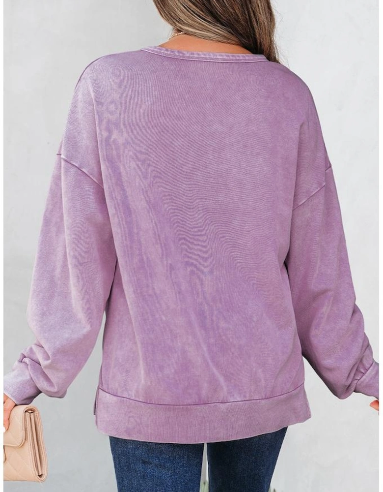 Orchid Bouquet Mineral Wash Big Bow Patchwork Pullover Sweatshirt