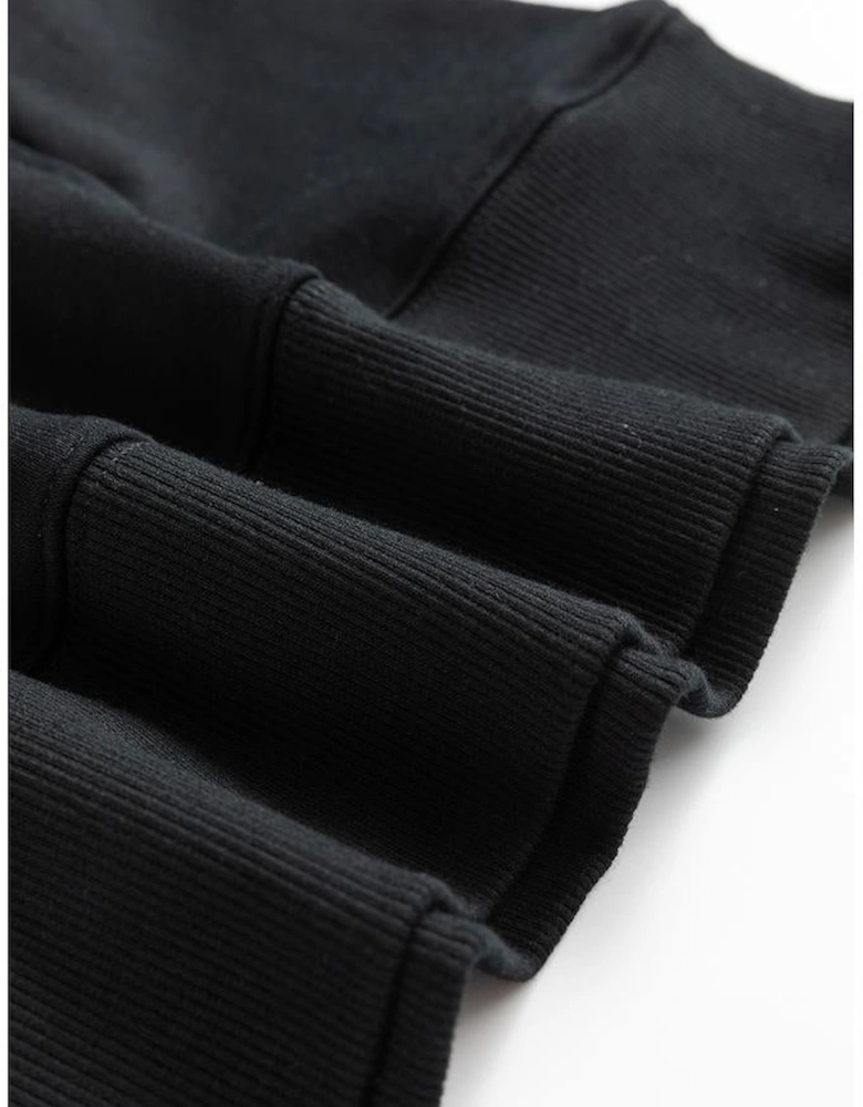 Black Drop Shoulder Crisscross Stitching Pocketed Loose Sweatshirt