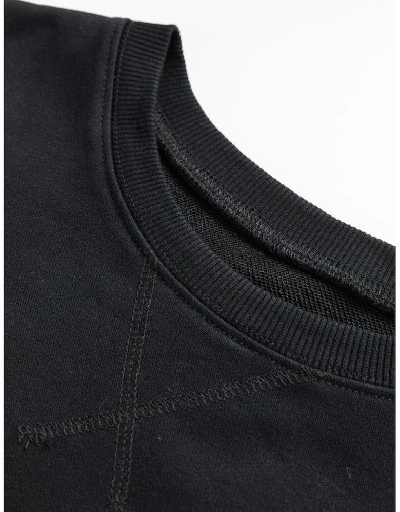 Black Drop Shoulder Crisscross Stitching Pocketed Loose Sweatshirt
