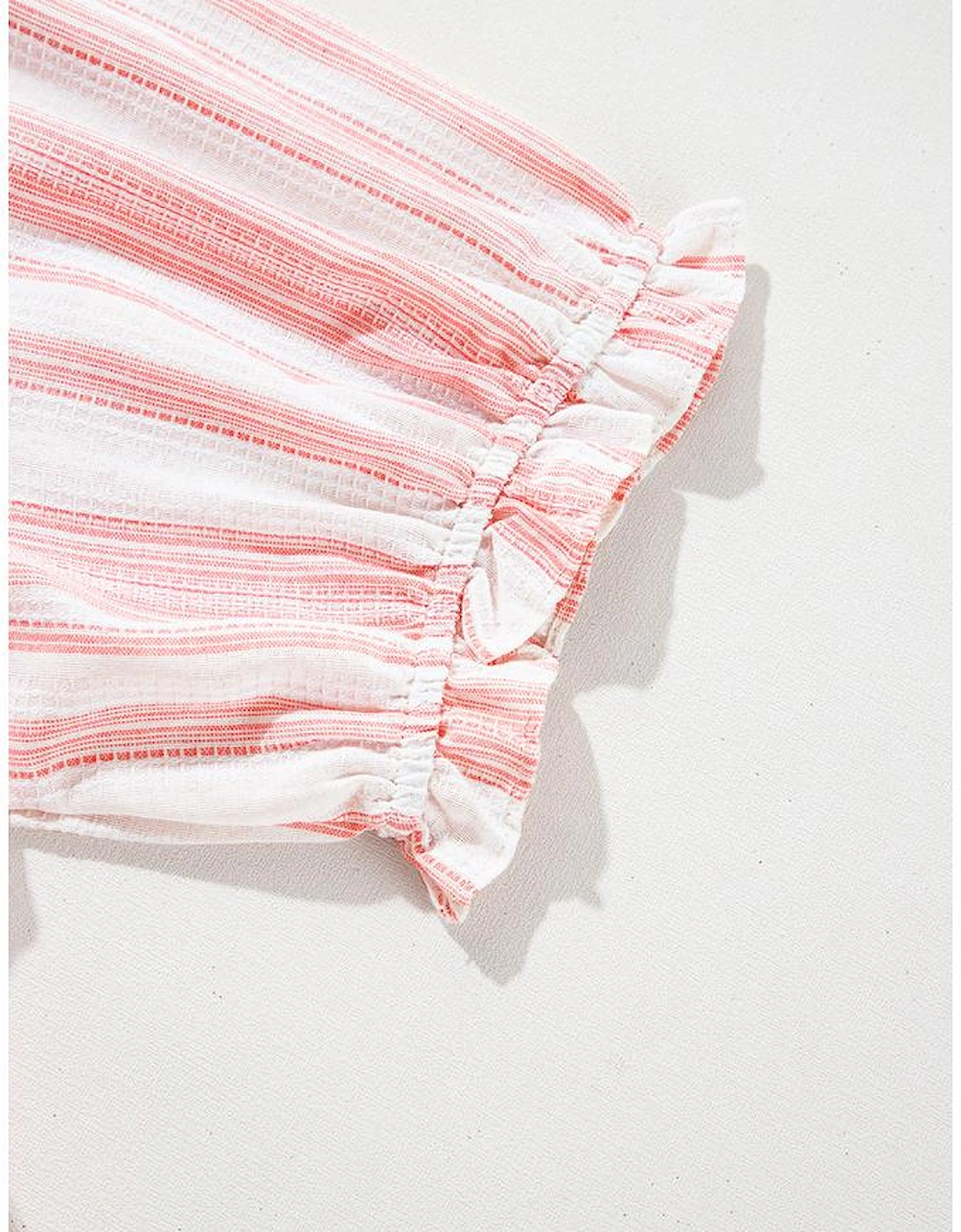 Pink Stripe Plus Size Tassel Tie Frilled Detail Short Sleeve Blouse