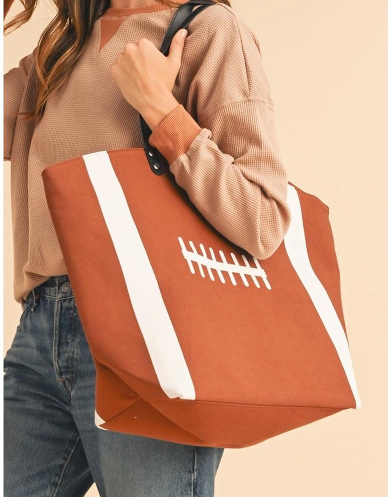 Chestnut Rugby Pattern Canvas Large Tote Bag