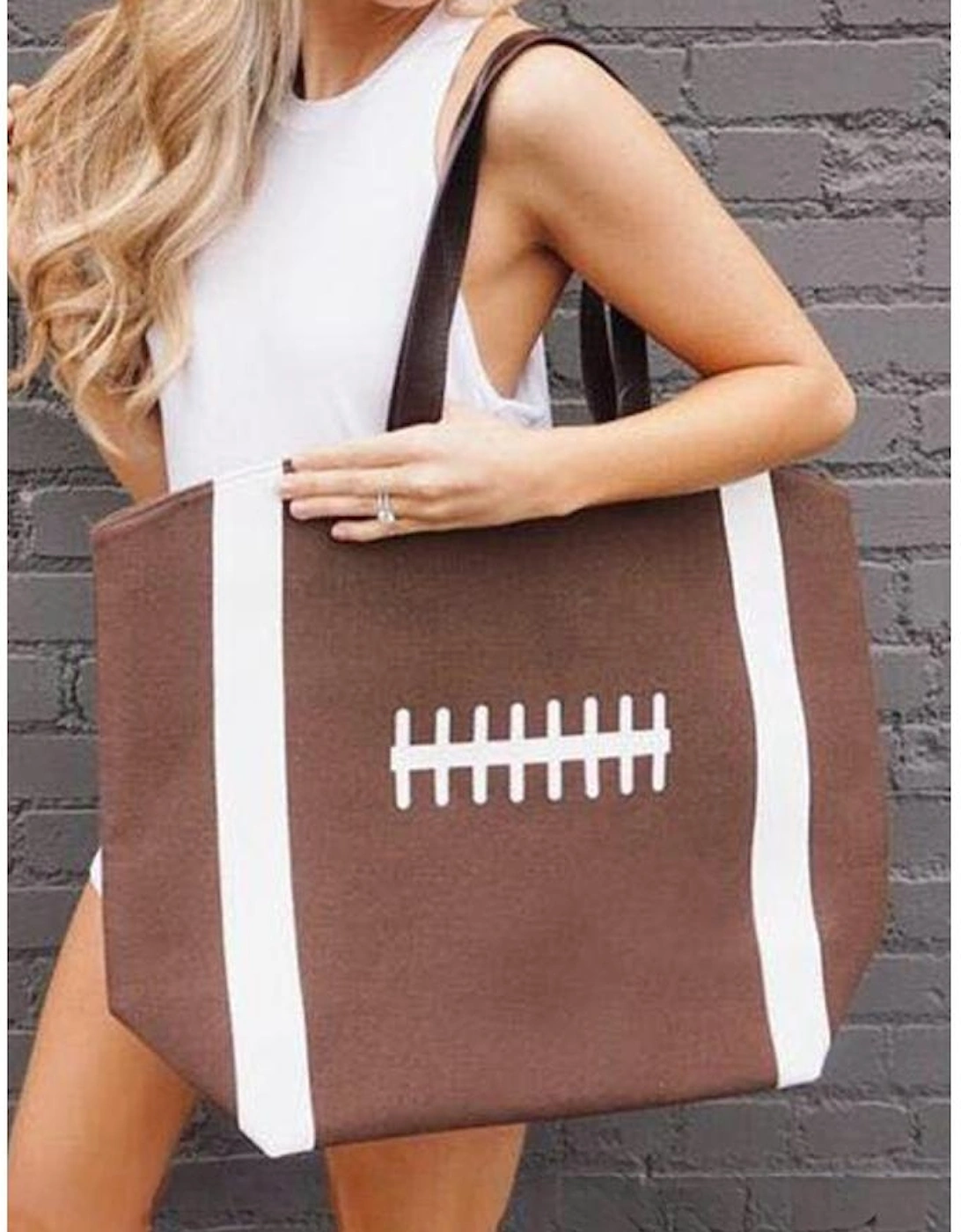 Chestnut Rugby Pattern Canvas Large Tote Bag